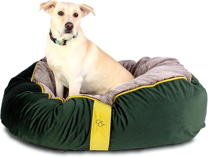 CozyOne Mia Collection Self-Warming Oval Dog Bed - Ultra-Soft Plush Dream Pet Bed with Removable Velvet Cover- Cozy Dog Beds for Small Dogs (27x24x8 Inch, Green) - Made in USA