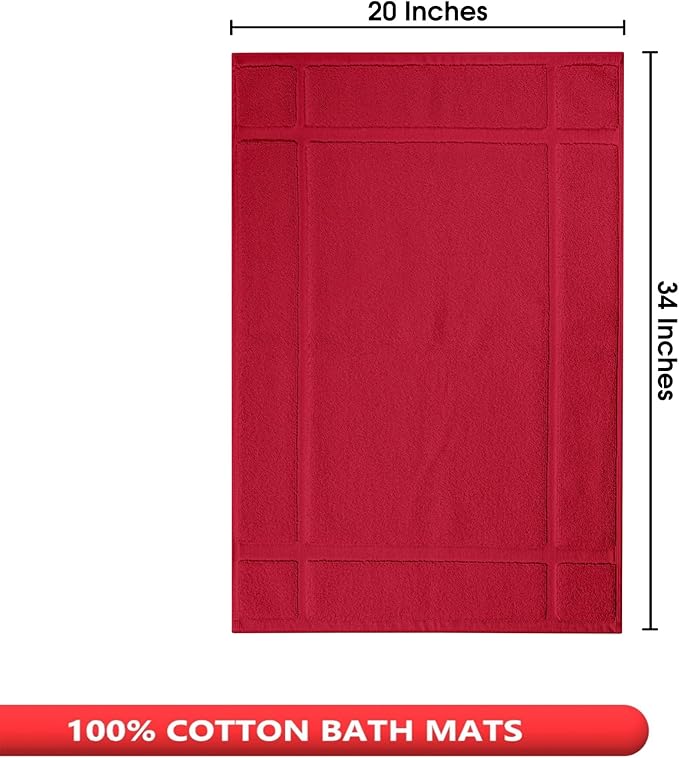 Ample Decor 100% Cotton Bath Mats 34 x 20 Inches, Quick Dry, 1350 GSM Banded Border Shower Bathroom Floor Mat, Not Bathroom Rug - Christmas Red, 2 Pack