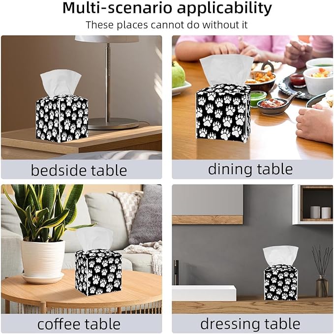 2 Pack Chalk Dog paw Print Tissue Box Holder on Table and Barth Room