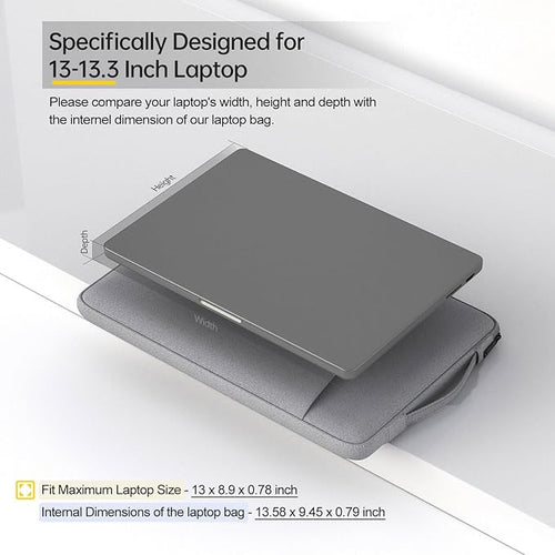 13-13.3 Inch Laptop Sleeve for Acer Spin Chromebook 513 13.3, Lenono Duet 5, Dell ASUS HP 13.3" MacBook Air Case Bag, Light Grey