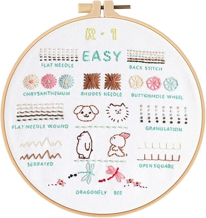 PALUPJEF Embroidery kit for beginnerand Needlework Kit for Adults, 4 Hoop Set to Learn 38 Stitches with Pre-Stamped Patterns, Complete Starter Kit with Instructions, DIY Gift for Women