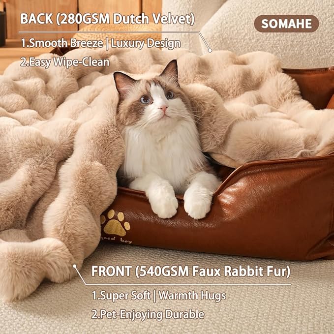SOMAHE Self-Warming Cat Blanket for Indoor Cats & Small Dogs, Dual-Side Sherpa Plush Throw, Anti-Static Shared Couch Mat for Crate & Travel, Machine Washable No Shrink, 28x22 Inch Coffee
