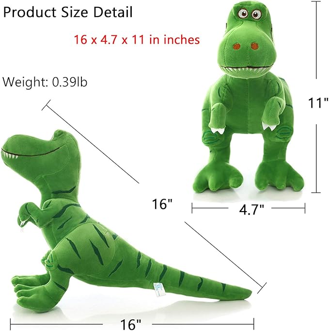 VSFNDB Stuffed Dinosaur Animal Plush Toy 11 Inches Green T-Rex Tyrannosaurus Animal Stuffed Plushies Super Soft Cute Cuddly Pillow Cushion Rex Stuff Dolls Gifts for Children Kids Boys Girls, 11Inches
