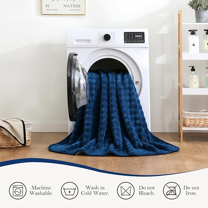 Yaning Waterproof Blanket for Bed Couch Sofa Car, Soft Leakproof Dog Blanket with 3D Bubble Pattern, Reversible Water Proof Pet Blankets for Dogs Cats Puppies (50"x60", Navy Blue)