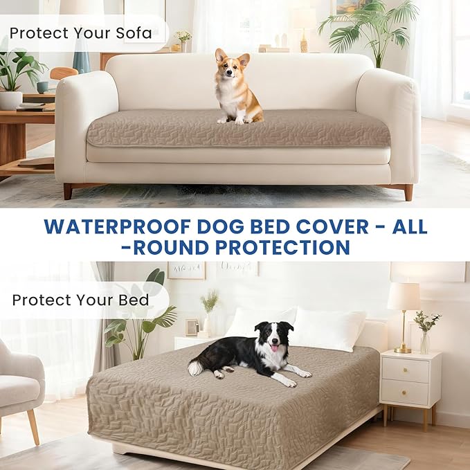 CYCMACO Waterproof Dog Bed Cover Pet Blanket, Soft Couch Cover for Dogs Washable, Non-Slip Dog Blanket Protect Furniture Couch Sofa Car for Puppy Large Dogs Cat (82x120 Inch, Khaki)