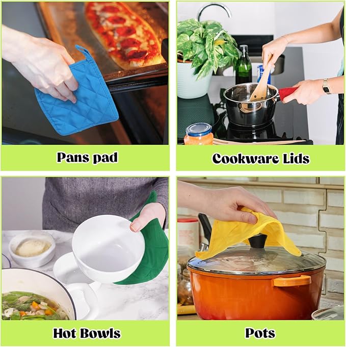 24 Pcs Pot Holders for Kitchen, 7 Inch Multicolor Cotton Pot Holders Square Hot Pads Heat Resistant Potholder with Hanging Loops for Cooking, Baking,Pots, Plates, Kitchen Decor, Gifts