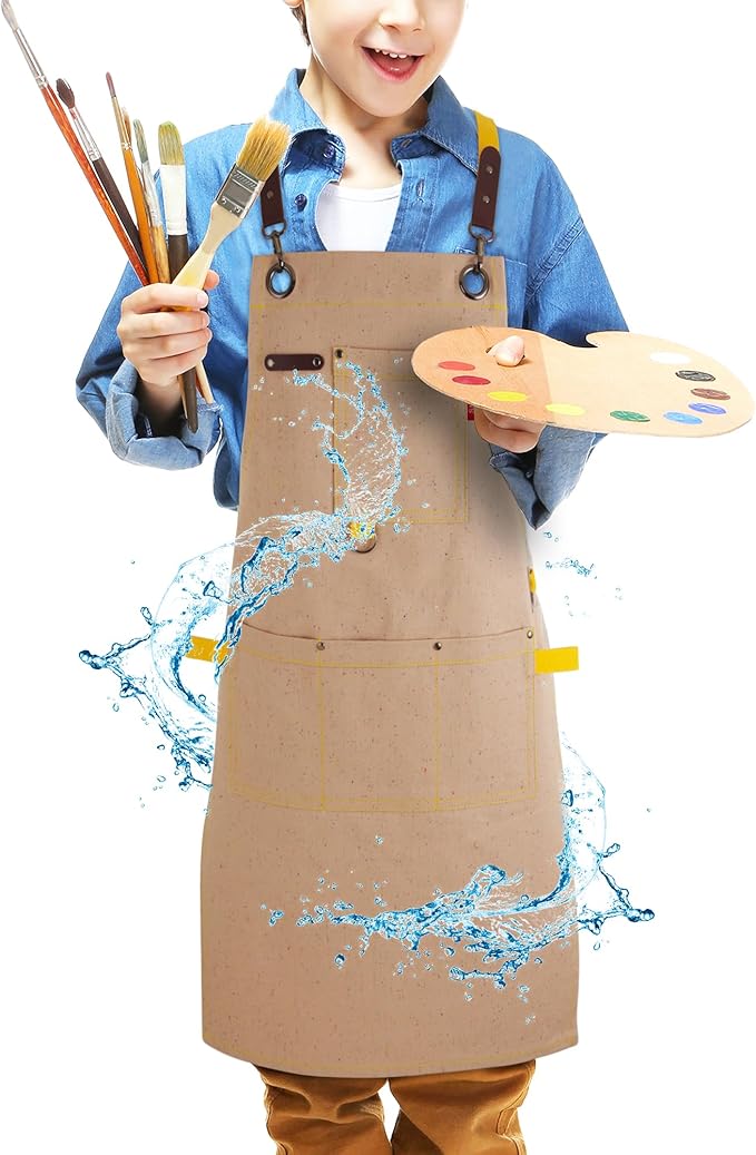 Kids Art Aprons for Painting, Gardening, Cooking, Multiple Pockets, Kids Smock for Boys & Girls, Waterproof (Age6-12)