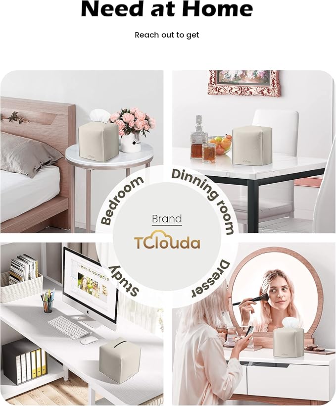 Tclouda Tissue Box Cover for PU Leather, Modern Simple Solid Color Holder Square Tissue Bag, Ideal for Bathrooms,Office,Car,Outdoor Tent,Dining Table,5"X5"X5", Double Off-White