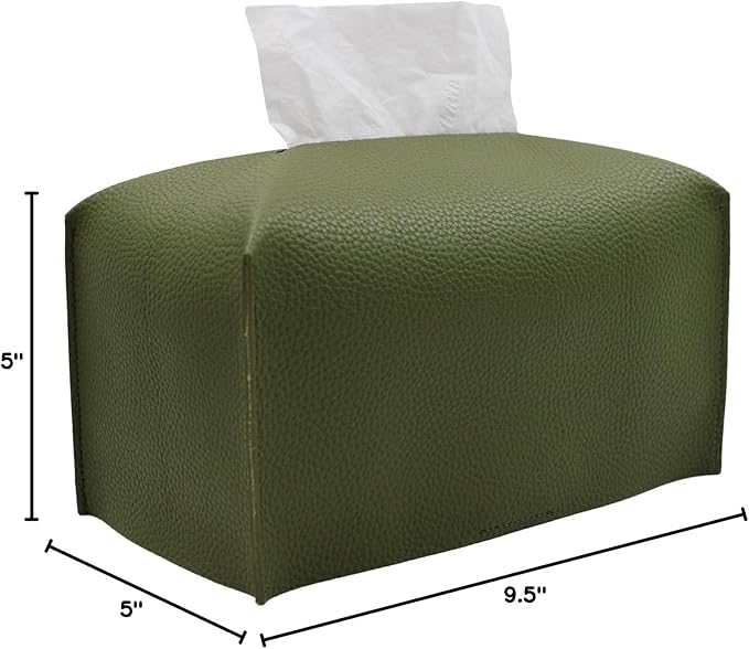 Livelab Tissue Box Cover, Rectangular Modern Decorative PU Leather Tissue Box Case Organizer Holder for Vanity Countertop, Night Stands, Livingroom, Office Desk & Car 9.5X5X5'' | Olive Green