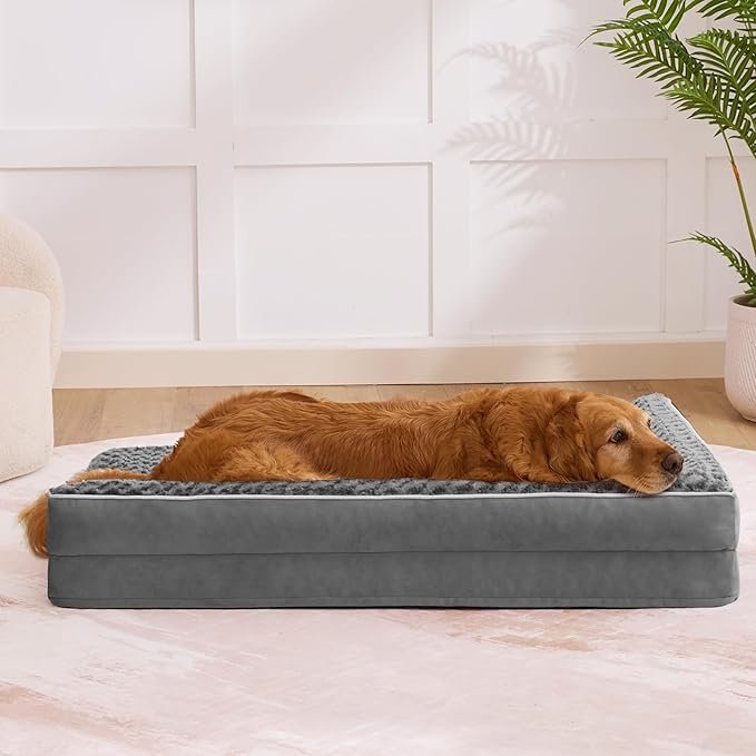 Aeroluxe Dog Bed Large Sized Dogs, Orthopedic Dog Bed for Large Dogs, Waterproof Pet Bed with Washable Removable Cover, L-Shaped Pet Couch with Portable Handle 36"x27"x6.5", Dark Grey