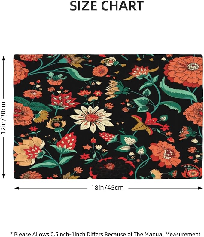 Boho Mandala Flower Placemats, Abstract Nature Hippy Orange Nature Flower Art Print Washable Fabric Placemats Table Kitchen Dining Party 12x18 Inch Set of 6