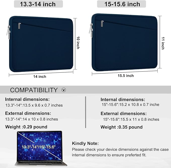 Laptop Sleeve Case, 15.6 inch, Durable Computer Carrying Bag Protective Case Briefcase Handbag with Front Pocket, Slim Laptop Cover for 15.6 Inch HP, Dell, Lenovo, Asus, Notebook, Blue