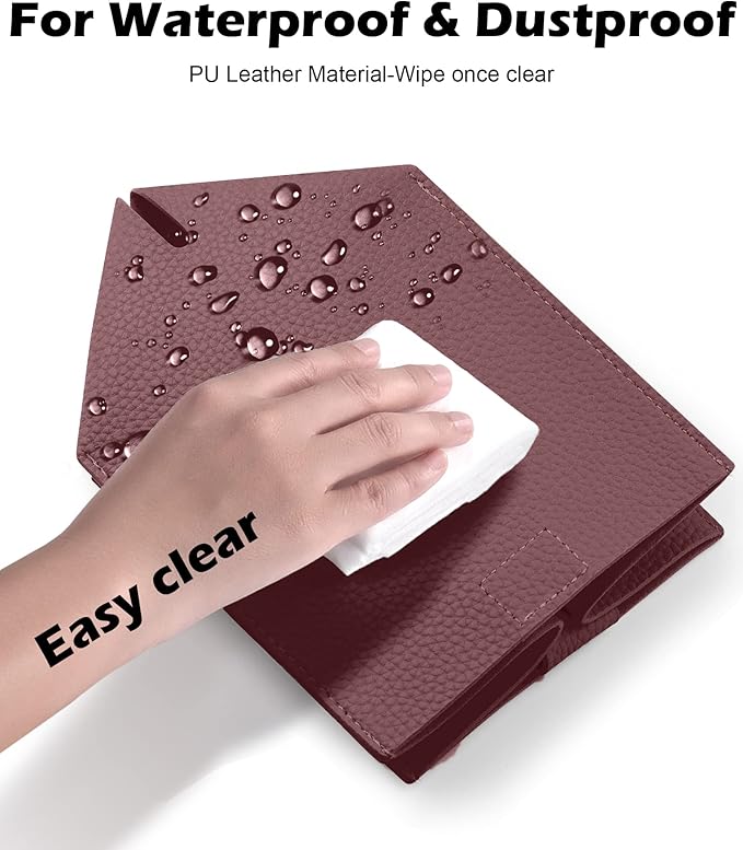 Tclouda Tissue Box Cover for PU Leather, Modern Simple Solid Color Holder Square Tissue Bag, Ideal for Bathrooms,Office,Car,Nightstand,Outdoor Tent,Dining Table,5"X5"X5", Single Wine