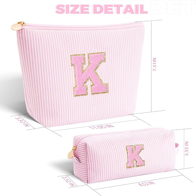 Btffitting Monogrammed Gifts for Women - Cosmetic Bag for Teen,Initial Cute Makeup Bag Set for Women,Trendy Pouch for Niece Sister Friend Female Her,Birthday Gifts for Daughter - Pink,K