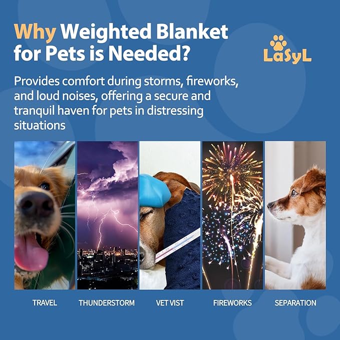 LaSyL Weighted Blanket for Pets | Thunder Blanket for Dogs Anxiety | Premium Soft Minky | Relaxation & Calming & Anti Anxiety | Blue Grey Star, Washable Medium 32" L x 40" W