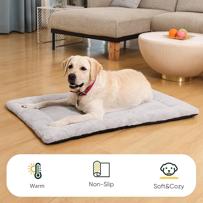 ZENGAOOU Dog Crate Bed Washable, Plush Anti-Slip Kennel Pad with Soft Flat Cushioning, Home Crate Use, Travel, and Training in Metal or Plastic Dog Cages, 24 x 18 Inch, Grey