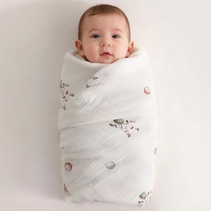 NTBAY 2 Layer Muslin Cotton Baby Swaddle Blanket, 42x60 Soft and Breathable Receiving for Newborns and Infants, Perfect for Crib, Stroller, Travel, Lightweight Nursery Blanket, Astronaut's Journey