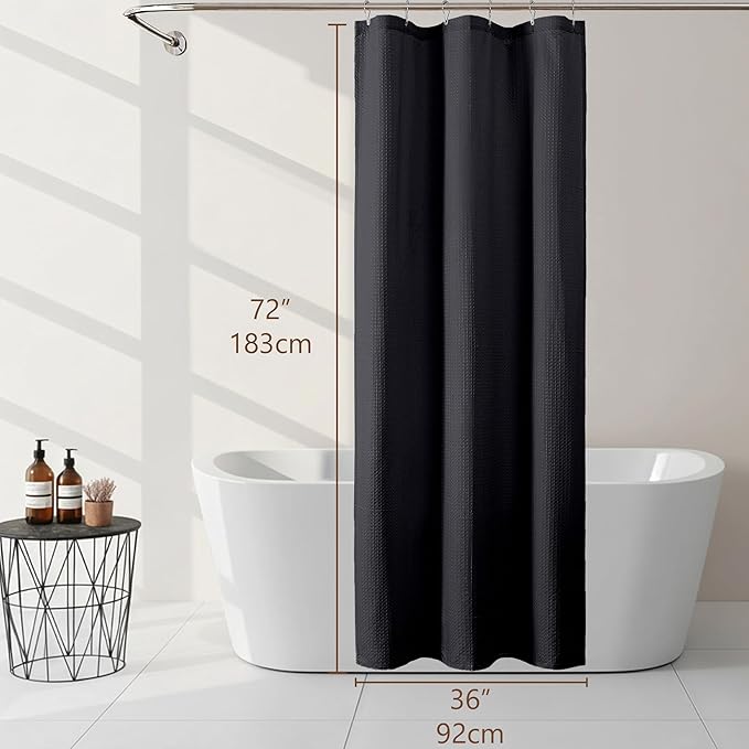 Ebesto Black Stall Shower Curtain 36 x 72 Inch, Textured Soft Fabric Waffle Narrow Size Modern Shower Small Curtain for Bathroom Hotel, Machine Washable, Water Resistant, 36Wx72L Inches