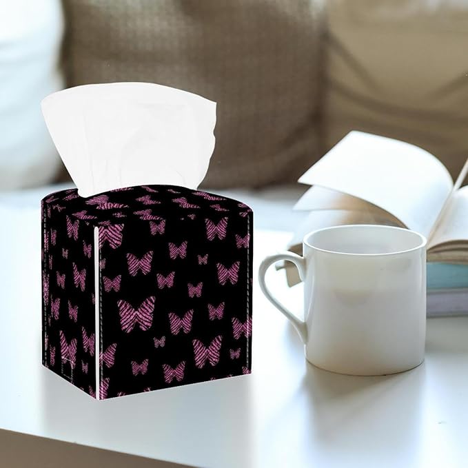 2 Pack Tissue Box Cover for Room, Home & Office, Butterfly on Black BackgroundTissues Boxes Holder