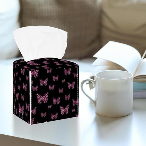 2 Pack Tissue Box Cover for Room, Home & Office, Butterfly on Black BackgroundTissues Boxes Holder