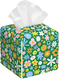 POIUBLE Colorful Hippie Flowers Tissue Box Cover Leather Tissue Box Holder Square Facial Paper Organizer Dispenser for Bathroom Kitchen Bedroom Vanity Countertop Night Stands