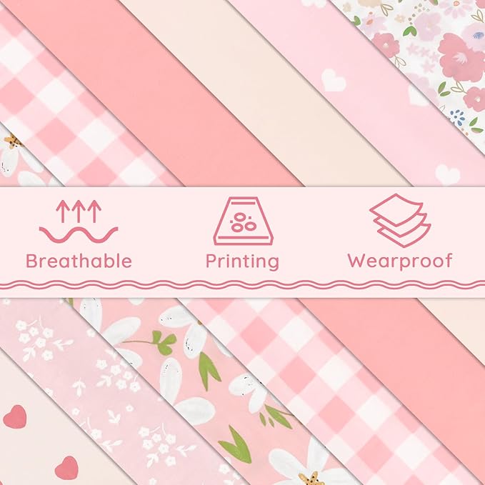 Aubliss 8pcs Fat Quarter Fabric Bundles (100% Cotton - 20'' x 20'') Quilting Cotton Craft Fabric Pre-Cut Squares Sheets for Patchwork Sewing Quilting Crafting(Sweet Pink)