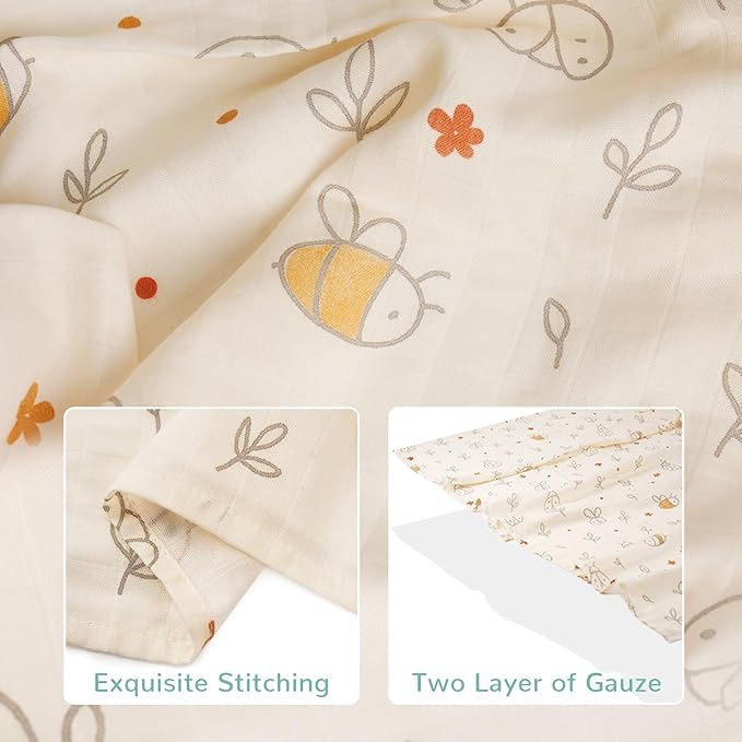 HECCEI Baby Swaddle Blankets, 70% Bamboo 30% Cotton Muslin Swaddle Blanket, Large Breathable Receiving Blankets for Newborn, Boy and Girl Swaddles, Registry & Gift, 47 x 47 inches