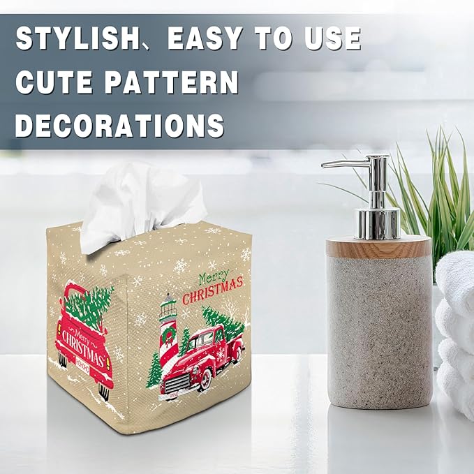 Tissue Box Cover Square Decorative Tissue Box Holder Cute Funny Cube Tissue Case Cover-Xmas Decor Christmas Car Tissue Box Cover