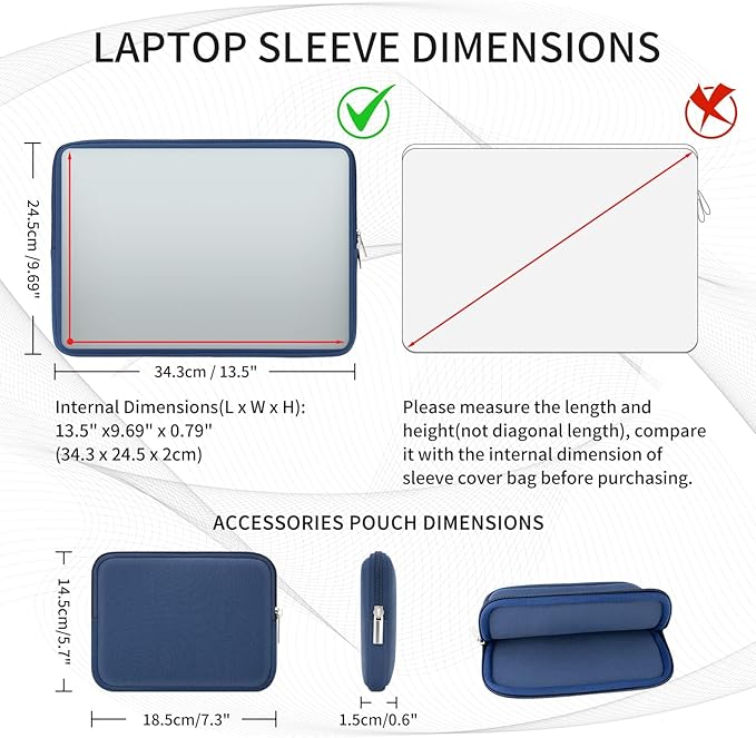 RAINYEAR 14 Inch Laptop Sleeve Protective Case Soft Fluffy Lining Padded Zipper Cover Carrying Bag with Accessories Pouch, Compatible with 14" Notebook Computer Chromebook (Navy Blue,Upgraded Version)