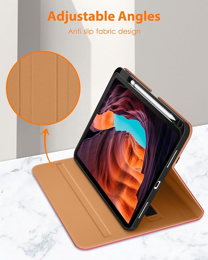 DTTO for iPad (A16) 11th Generation Case 11 Inch 2025, iPad 10th Generation Case 10.9 Inch 2022, Premium Leather Business Folio Stand Cover with Pencil Holder - Auto Wake/Sleep, Peach