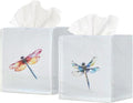 EmbroideryLinen.VN Tissue Box Cover Set of 2, Square Linen Tissue Holder, Printed Animal Pattern, 4.5x4.5x5.5 Inches, Decorative Holder for Bathroom, Living Room, Office (Dragonfly)