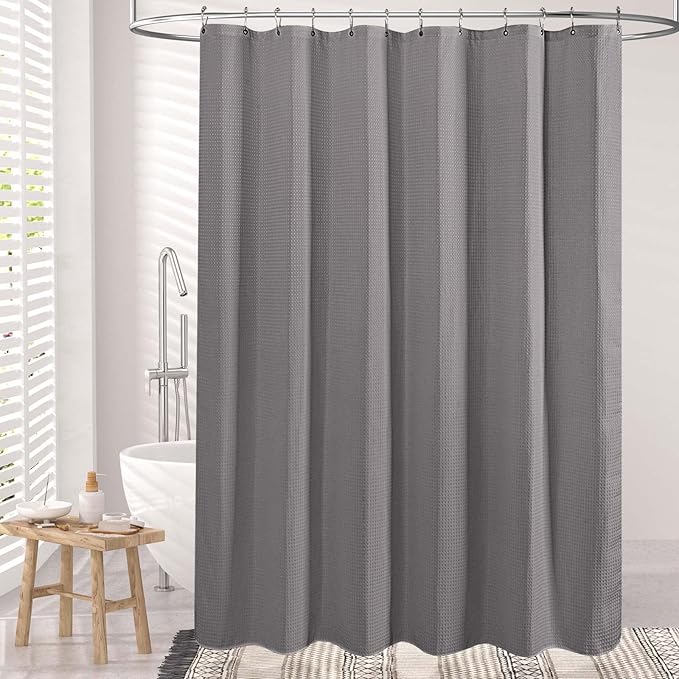 AmazerBath Grey Shower Curtain, Waffle Shower Curtain Gray, Premium Fabric with Waffle Weave, Heavy Duty 240GSM, Hotel Quality Bathroom Shower Curtains, 72 x 72 Inches