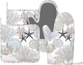 Nautical Coastal Oven Mitts and Pot Holders Set, 4pcs Silicone Starfish Seashell Coral Beach Themed Oven Glove for Kitchen Heat Resistant Oven Mitts and Non-Slip Potholders Purple Grey