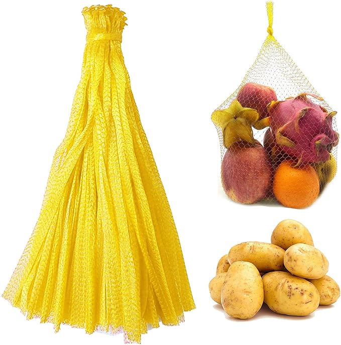 Shellvcase 100Pcs Reusable Produce Mesh Bags, 24’’ Seafood Boil Bags for Crab Clam Shellfish Crawfish Cooking, Mesh Produce Bagfor Onion Potato Vegetable & Garden Produce (Yellow)