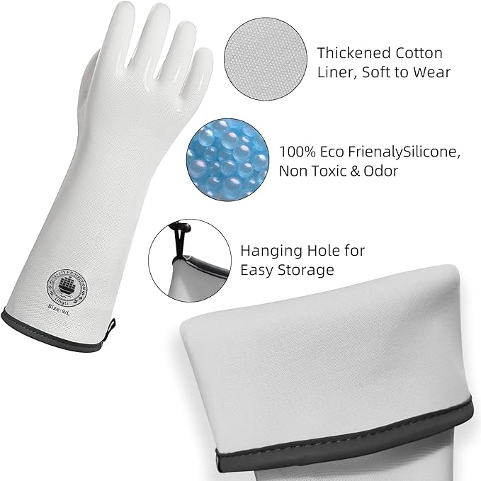 Silicone Oven Gloves- 15" Extra Long, Heat Resistant Oven Gloves with Fingers, Kitchen Oven Mitts Smoker Gloves for Baking, Grilling, Cooking, Food Grade, Waterproof (10/XL)