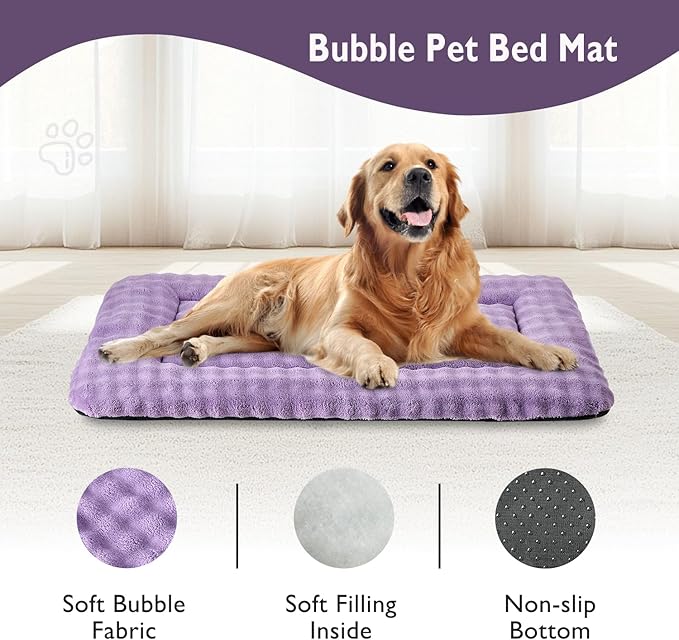 Yaning Dog Bed Mat Crate Pad for Large Dogs, Washable Soft Pet Sleeping Mat Kennel Pad with 3D Bubble Pattern, Dusty Purple, 42"x 28"