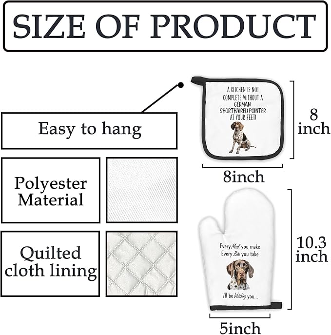 German Shorthaired Pointer Gifts Dog Oven Mitts and Pot Holders Sets, German Shorthaired Pointer Dog Decor Kitchen Accessories Sets, Dogs Heat Resistant Oven Glove Potholders for Kitchen Baking