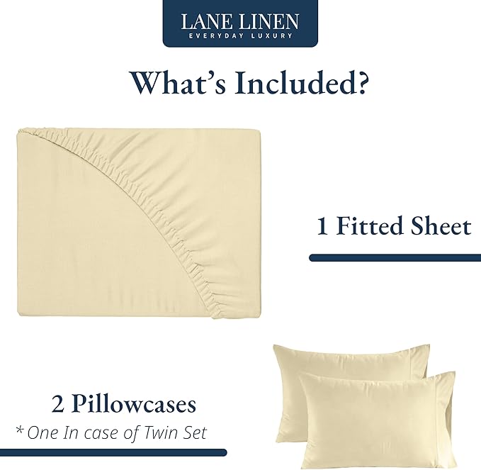 LANE LINEN Twin XL Fitted Sheet, 100% Organic Cotton 2-Piece Set (1 Fitted Sheet, 1 Pillowcase), Percale Weave, Bottom Sheet, Soft, Breathable, Fits Mattress Upto 15" Deep - Taupe (No Flat Sheet)