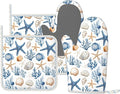 Oven Mitts Pot Holders Set Blue Seashell Starfish Childish Silicone Kitchen Gloves Potholders Heat Resistant for Chef Baking Cooking Grilling BBQ 4 Pack Mitt