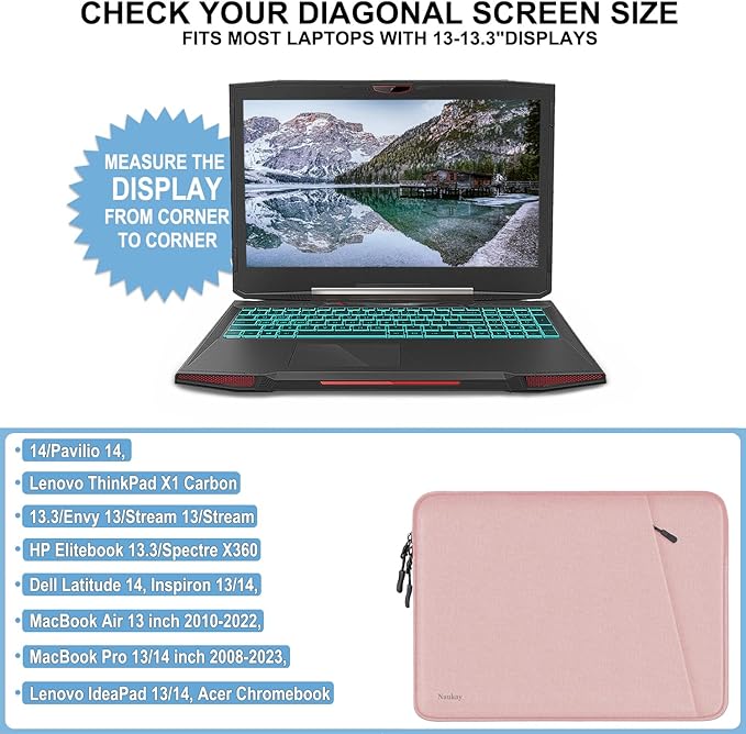 Laptop Sleeve Bag 13.3 inch, Shockproof Protective Computer Cover with Accessories Pocket, Portable Laptop Case Compatible with MacBook Air/Pro 13-13.3 inch, Compatible for MacBook Pro 14 inch, Pink