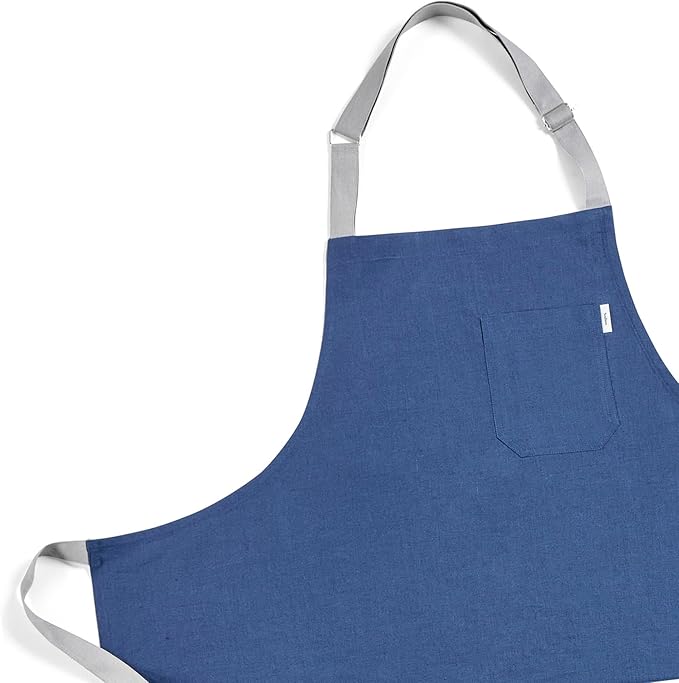 Solino Home Linen Bib Apron for Men & Women - 33 x 30 Inch Kitchen Apron with Front Pockets - Handcrafted from European Flax