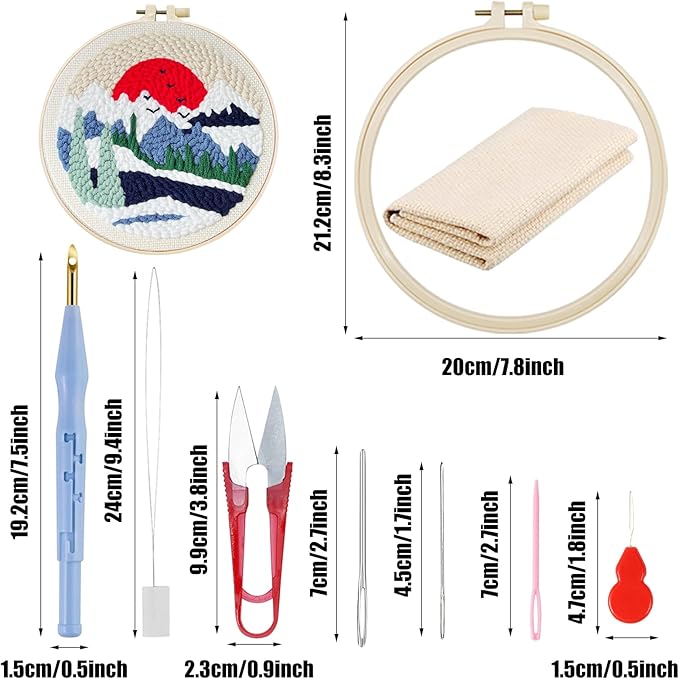 Woohome Punch Needle Kit Included Plastic Hoops, Punch Needle Cloth, Color Yarn and Punch Needle Tools for Adults, Beginners (Sunrise and Sunset)
