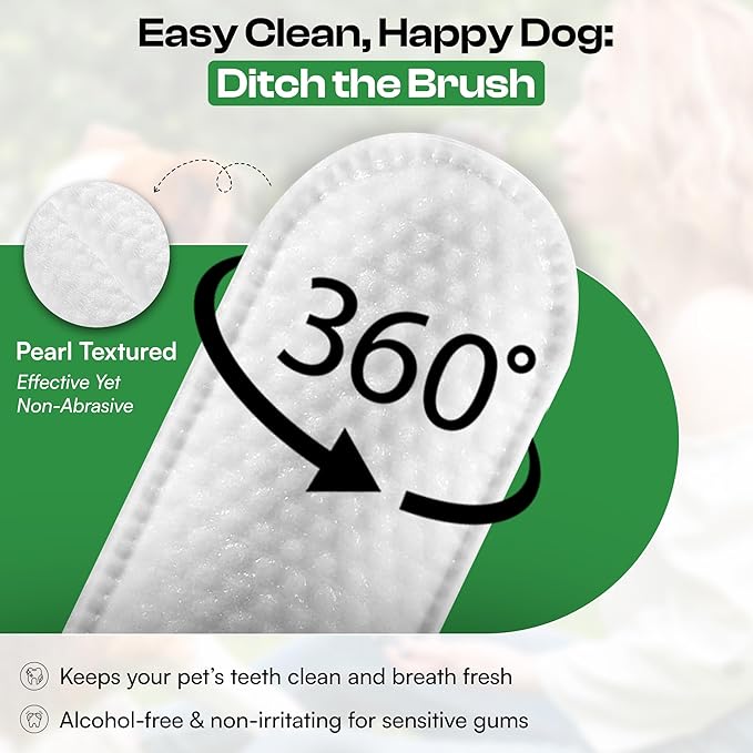 Pawsher Dog Teeth Cleaning Wipes - Natural Coconut Oil & Aloe - Dental Wipes for Dogs - No-Rinse Pet Dental Finger Wipes - 50 Count