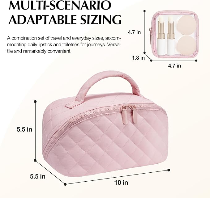 honitty Makeup Bag, Quilted Makeup Bag, Puffy Travel Make up Bags, Cosmetic Organizer Bag, Waterproof Toiletry Bag for Women