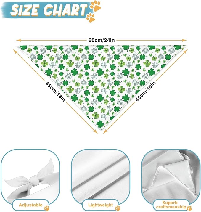 St. Patrick's Day Dog Bandana Reversible 2 Pack Small, St. Patricks Day Pet Bandanas for Dogs Lucky Shamrock Adjustable Triangle Holiday Scarves for Small Medium Boy Girl Dogs