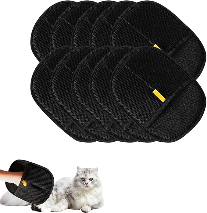 RAINPOT 2025 Upgraded Pet Hair Removal Glove |Double-Sided – Reusable Grooming & Bathing Glove for Dogs and Cats |Soft Silcone Touch |Easy Deshedding and Cleaning Mitt (Black, 10 PCS)