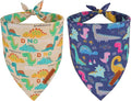 ADOGGYGO Dinosaur Dog Bandanas 2 Pack, Reversible Colorful Animal Pet Scarf, Premium Fabric, Adjustable Fit Yellow Blue Dinosaur Bandanas for Extra Large Dogs (X-Large)