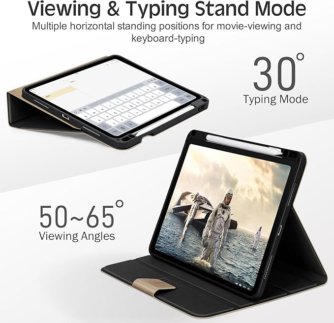 KingBlanc Case for iPad Pro 11-inch 4th/3rd/2nd Generation (2022/2021/2020) with Pencil Holder, Vegan Leather Bicolor Stand Cover, Auto Sleep Wake, Apple Pencil 2. Charging, Multi-Angle Viewing, Beige