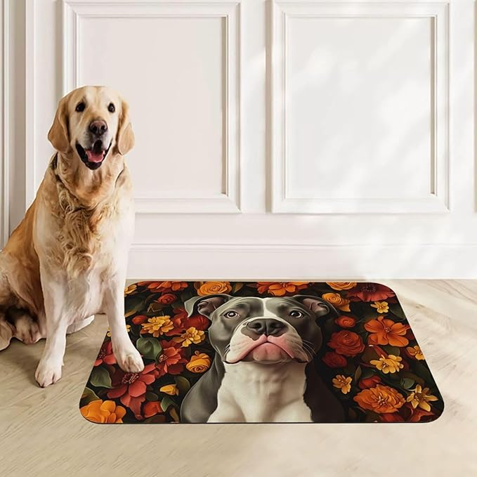 Pitbull Food Mat for Floors Waterproof,Quick Dry Anti-Slip Dog Bowl Mats for Food and Water,Pet Feeding Mats,Pet Placemat for Messy Drinkers to Protect Floors,Pets Supplies 17.72×11.81in