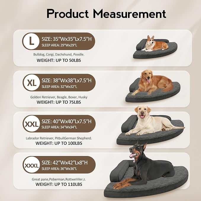 MEKIY Large Orthopedic Dog Bed with Sides XXXL Dog Beds with Removable Washable Cover Non-Slip Waterproof Pet Bed for Extra Large Dogs - Dark Grey XXXL